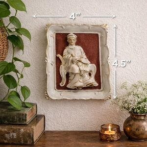 Vintage Enesco Imports Japan Porcelain Wall Plaque Asian Scholar Gold Trim